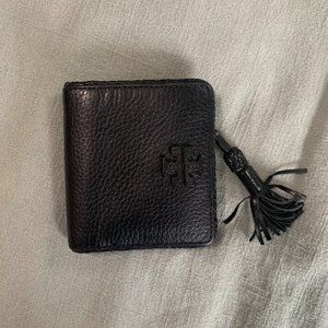 Black Tory Burch Wallet. Like New. Authentic Leather. Braided Tassel.